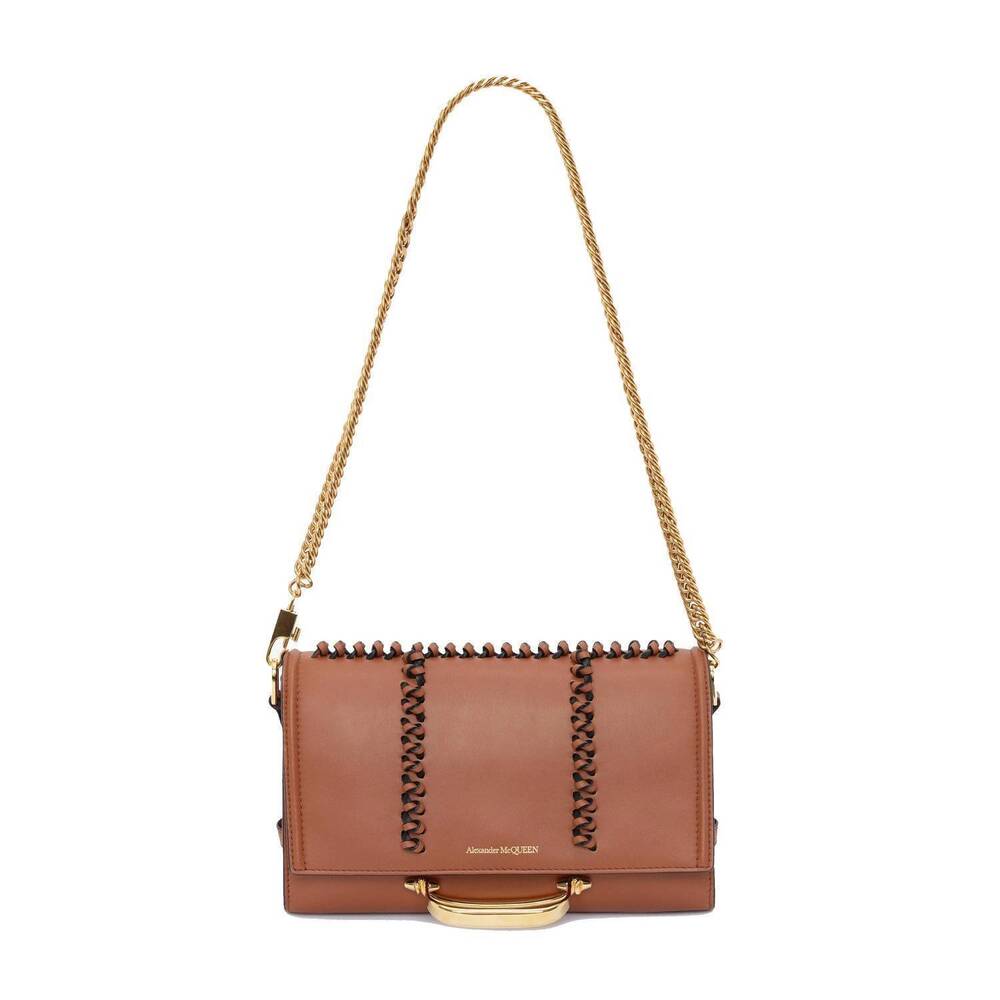 NEW ALEXANDER MCQUEEN women's story knotted handbag in brown